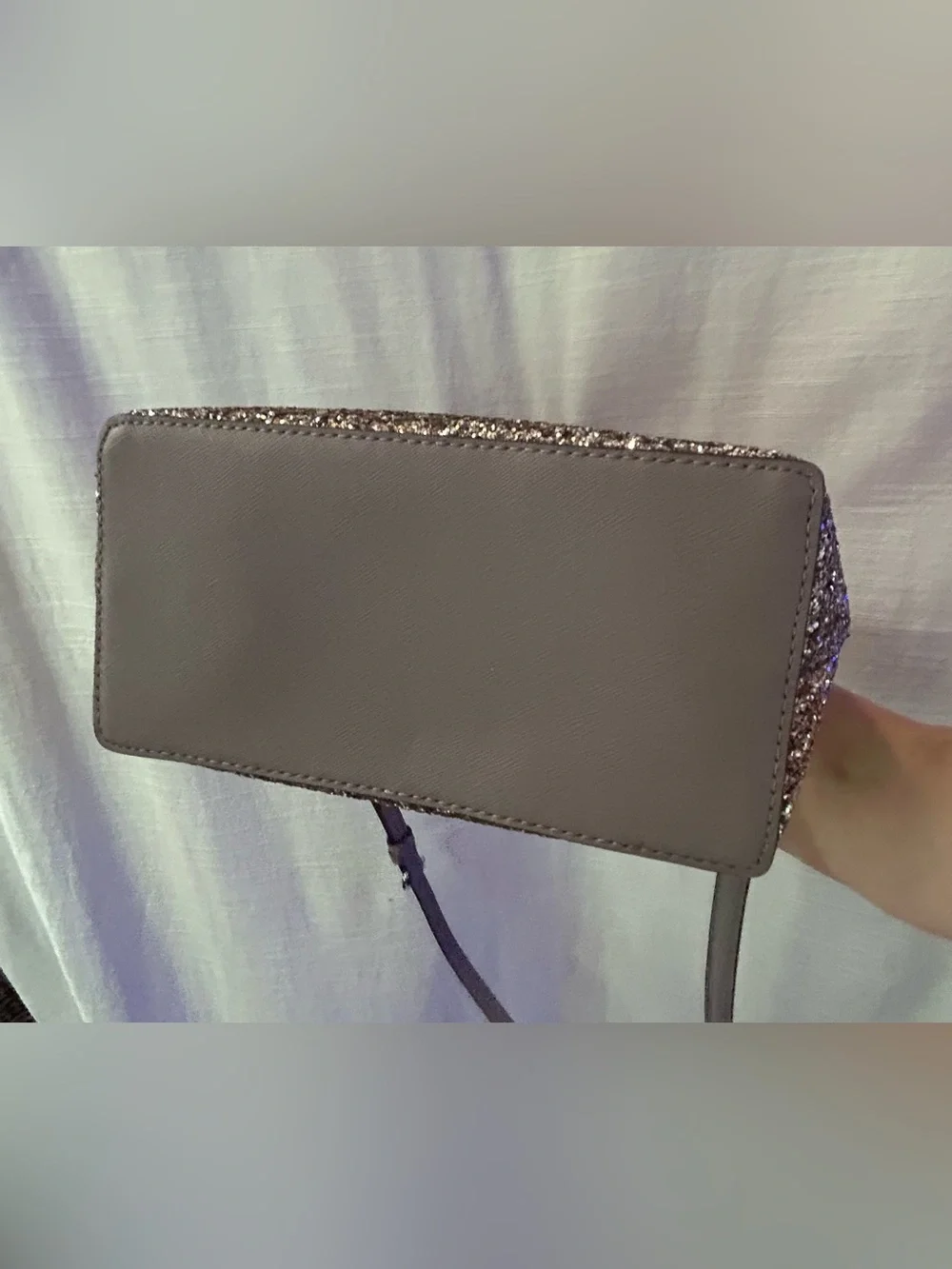 kate spade taupe glitter two-tone small satchel with gold sparkle